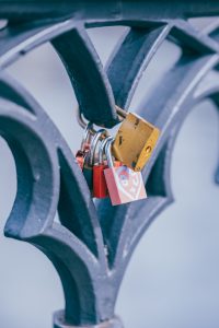 Padlock. Love lock. Railing. Security.