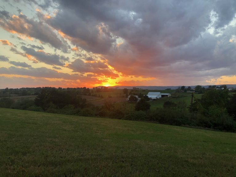 Autumn sunset over farm fields