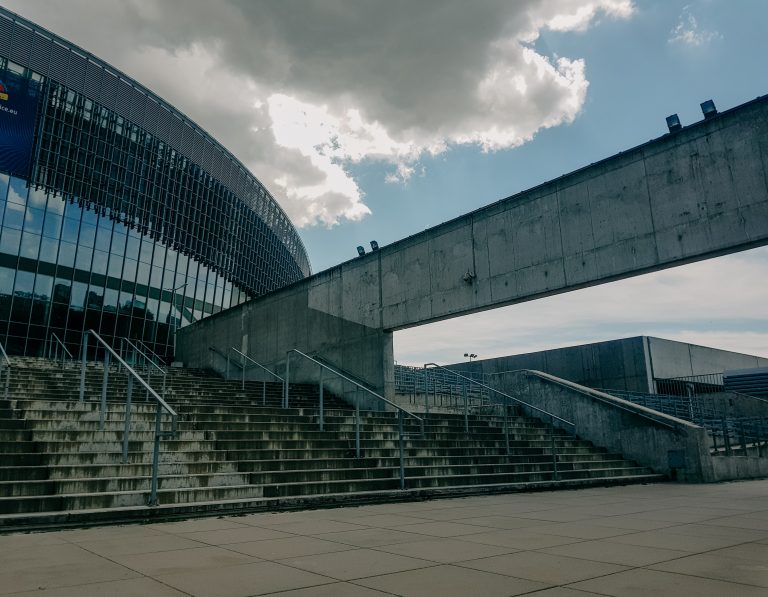 View from the outside of a modern building, which is perfectly suitable for organizing business conferences.