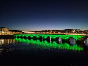 Night lights on the Burgo Bridge, Pontevedra, Spain.
