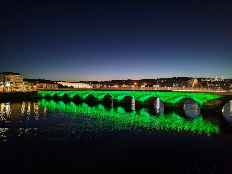 Night lights on the Burgo Bridge, Pontevedra, Spain.