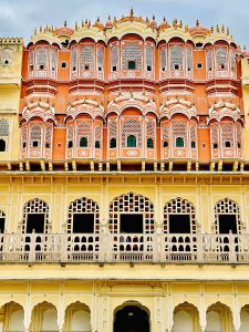 Hawa Mahal, Jaipur, Rajasthan. Late eighteenth century Jaipur architecture. Very brightly colored palace.
