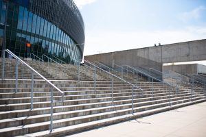 View from the outside of a modern building, which is perfectly suitable for organizing business conferences.