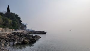 Foggy water lake sea ocean adriatic croatia Stone Beach Crane Road pier
