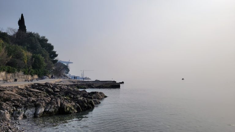 Foggy water lake sea ocean adriatic croatia Stone Beach Crane Road pier