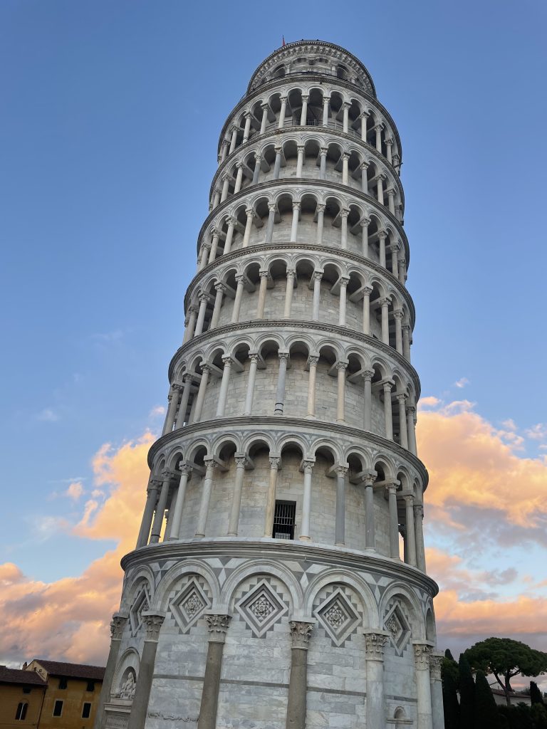 Sunset at the leaning tower of Pisa, Italy