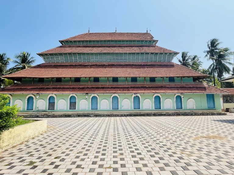 Mishkal Mosque, Kozhikode, Kerala. This grant medieval mosque is built in traditional Kerala style in the 14th century.