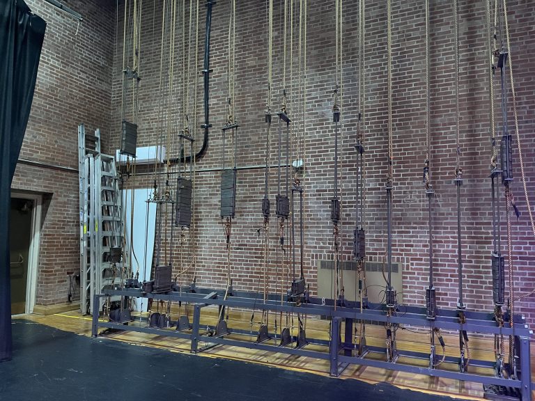 Backstage, to the side, all the ropes that go from floor to ceiling to control things.