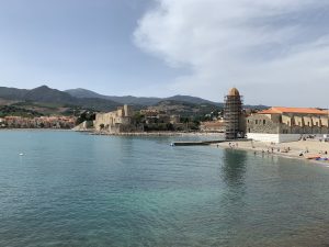 Mediterranean sea coast with Colliure (France) in the background