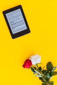 Kindle sobre fondo amarillo con rosas laterales

Kindle on yellow background with side roses