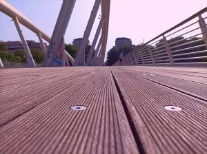 Wooden floor of Ponte della Musica, bridge in the north of Rome, Italy