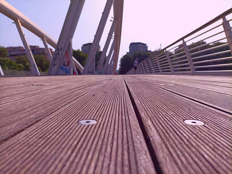 Wooden floor of Ponte della Musica, bridge in the north of Rome, Italy