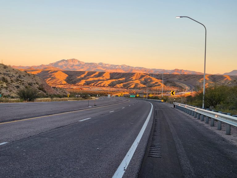 Sun on Southern New Mexico mountains off the highway