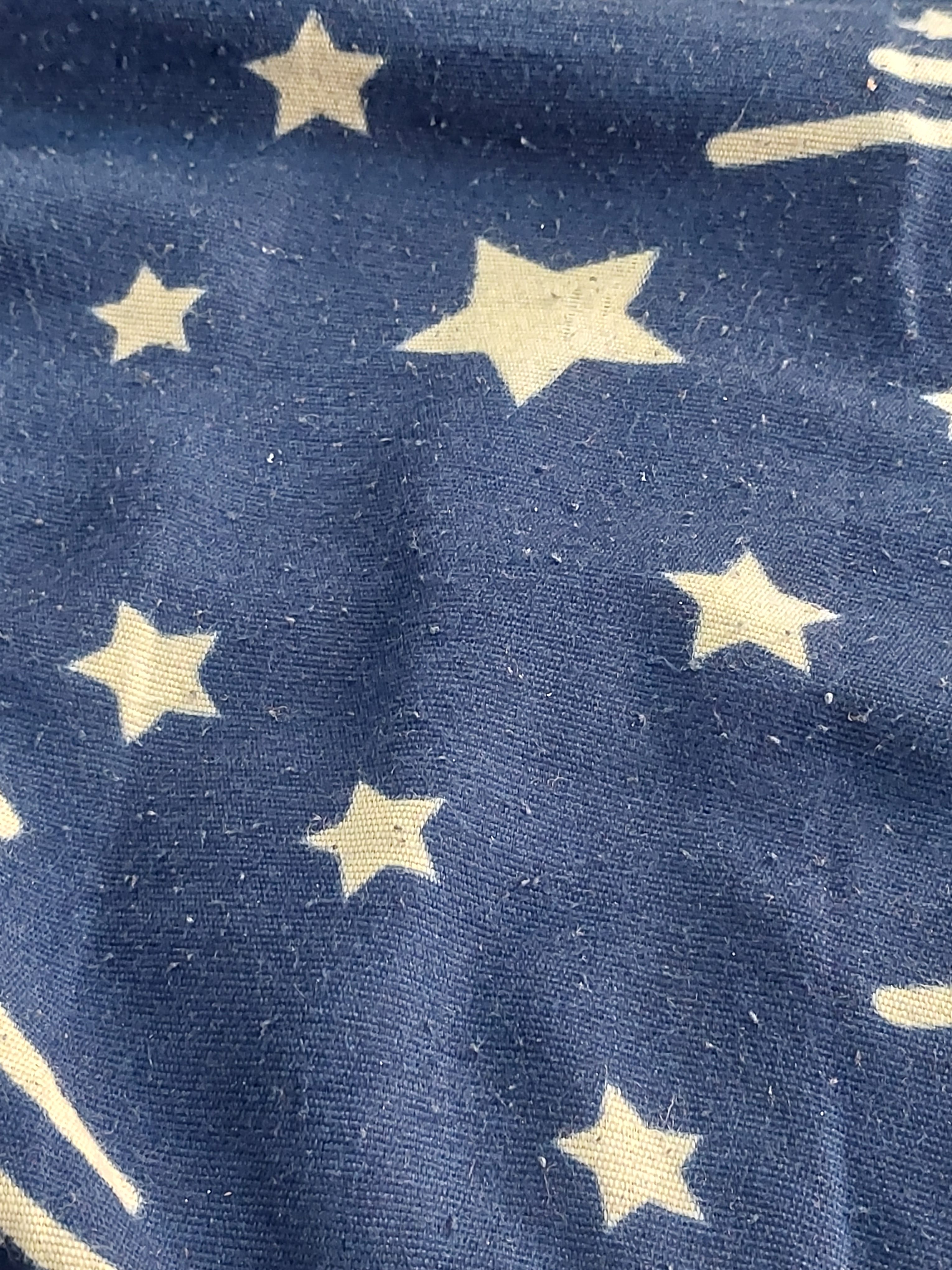 White stars woven into blue fabric.