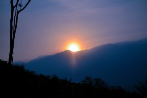 Sunrise over a mountain ridge
