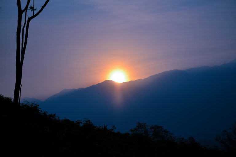 Sunrise over a mountain ridge