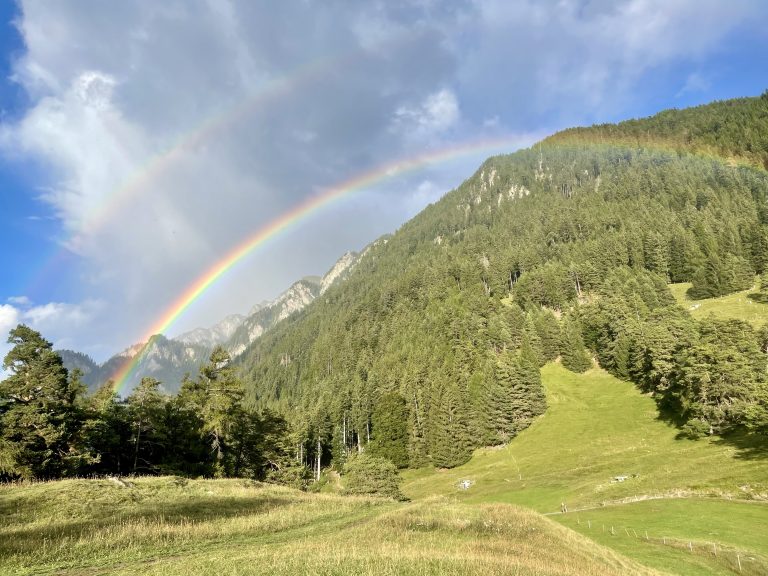 Mountain view with a rainbow