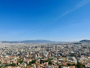 Looking over the city of Athens, Greece, from the Acropolis of Athens.
