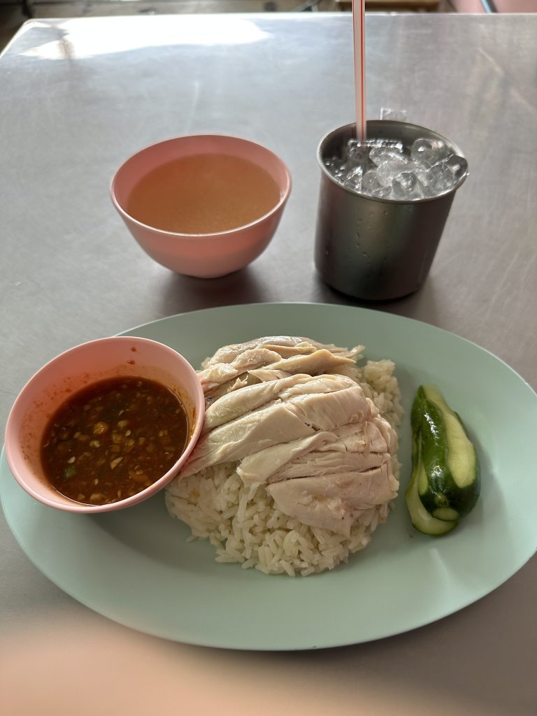 Breakfast in Bangkok, rice and chicken.