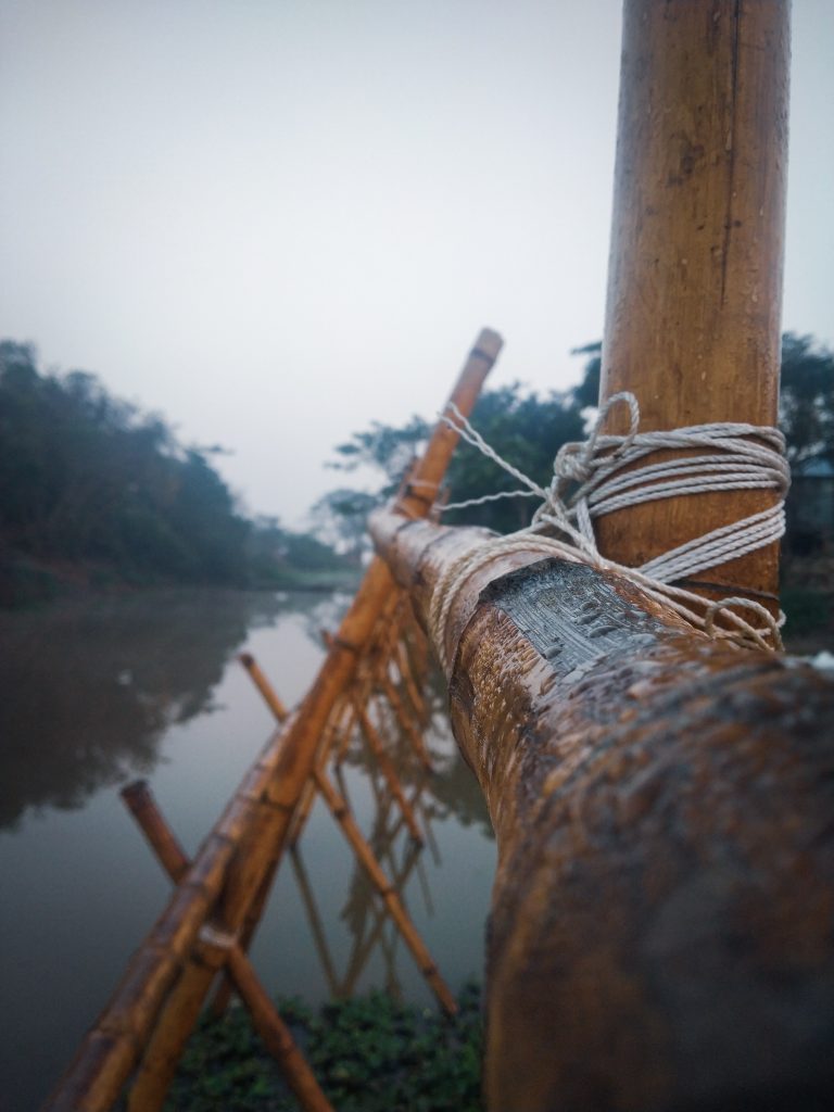 A scene of winter morning at village close shot of bridge of bamboo which called shako.