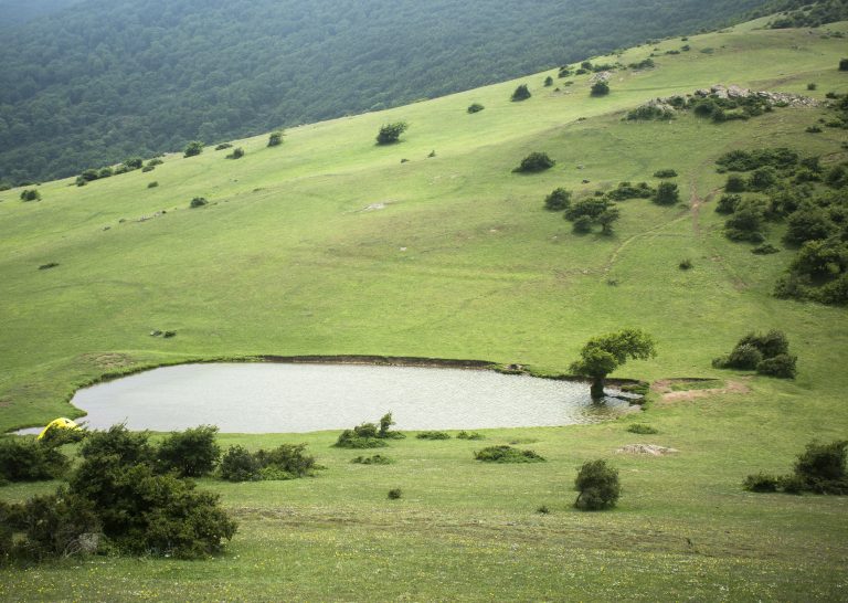 A lake at the top of a hill in the middle of the north jungle of Iran