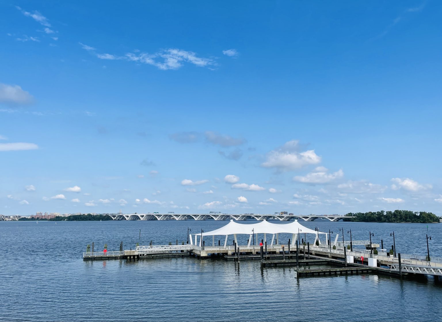 Long view of Woodrow Wilson Memorial Bridge from Gaylord convention centre, National Harbor, Maryland