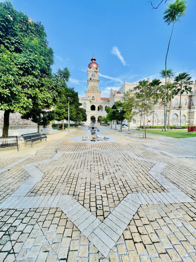 Long view of Sultan Abdul Samad Building‘s clock tower. From Kuala Lumpur, Malaysia.
