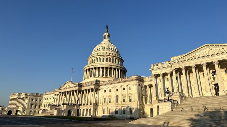 A sideways view of the United States Capitol