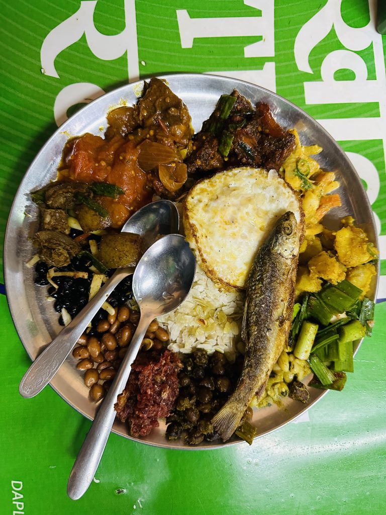 Newari Khaja set, a typical Newari food in Nepal.