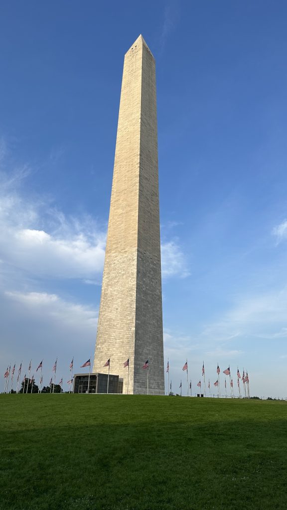 A picture of the Washington Monument from a distance.