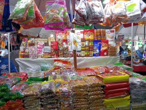 Burmese pickles and other food items in a shop at Burmese Market near Cox's Bazar sea beach in Bangladesh.