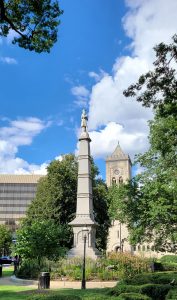 Civil War Monument. Column with Civil War Soldier On Top in Morristown New Jersey in the Green.