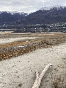 Landscape View of the Lago Maggiore and the mountains in wintertime in Locarno in Switzerland
