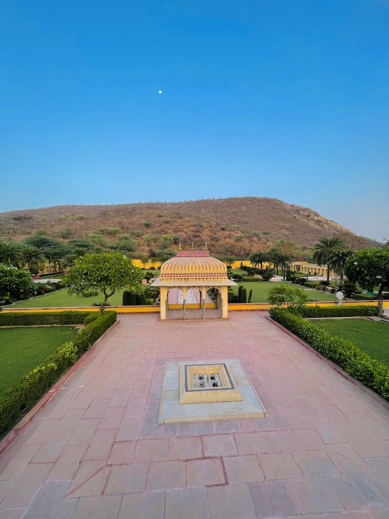Sisodiya Rani Bagh a 18th century garden in Jaipur, India. Just after sunset