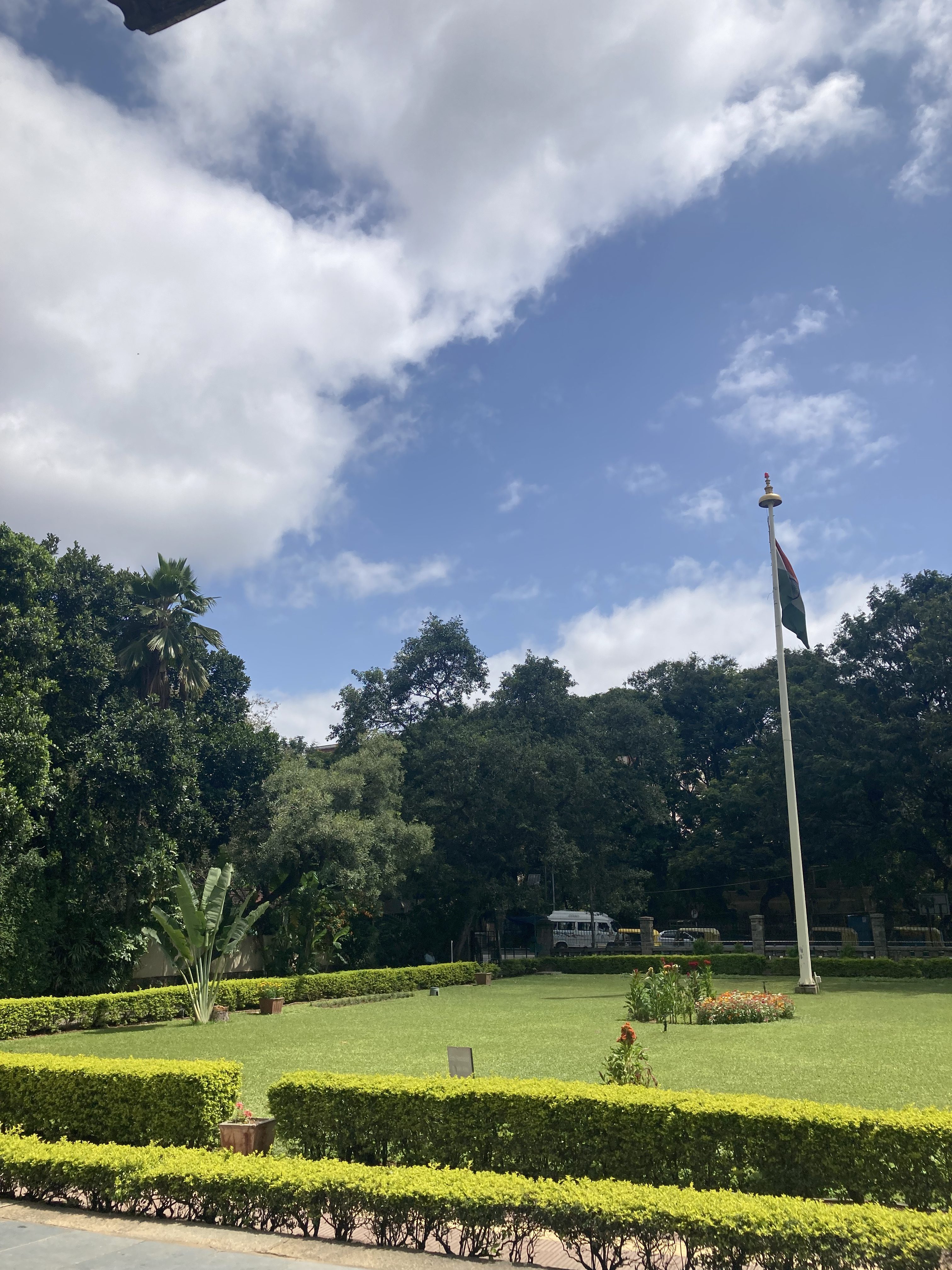 Beautiful garden at Tipu Sultan Mahal with Indian flag hosted.