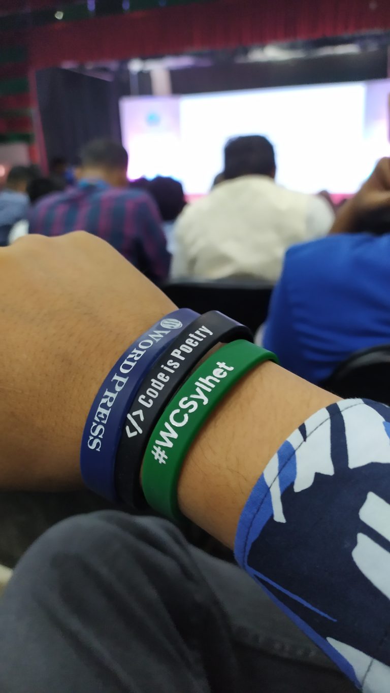 Wrist bands goodies given at WordCamp Sylhet 2023.