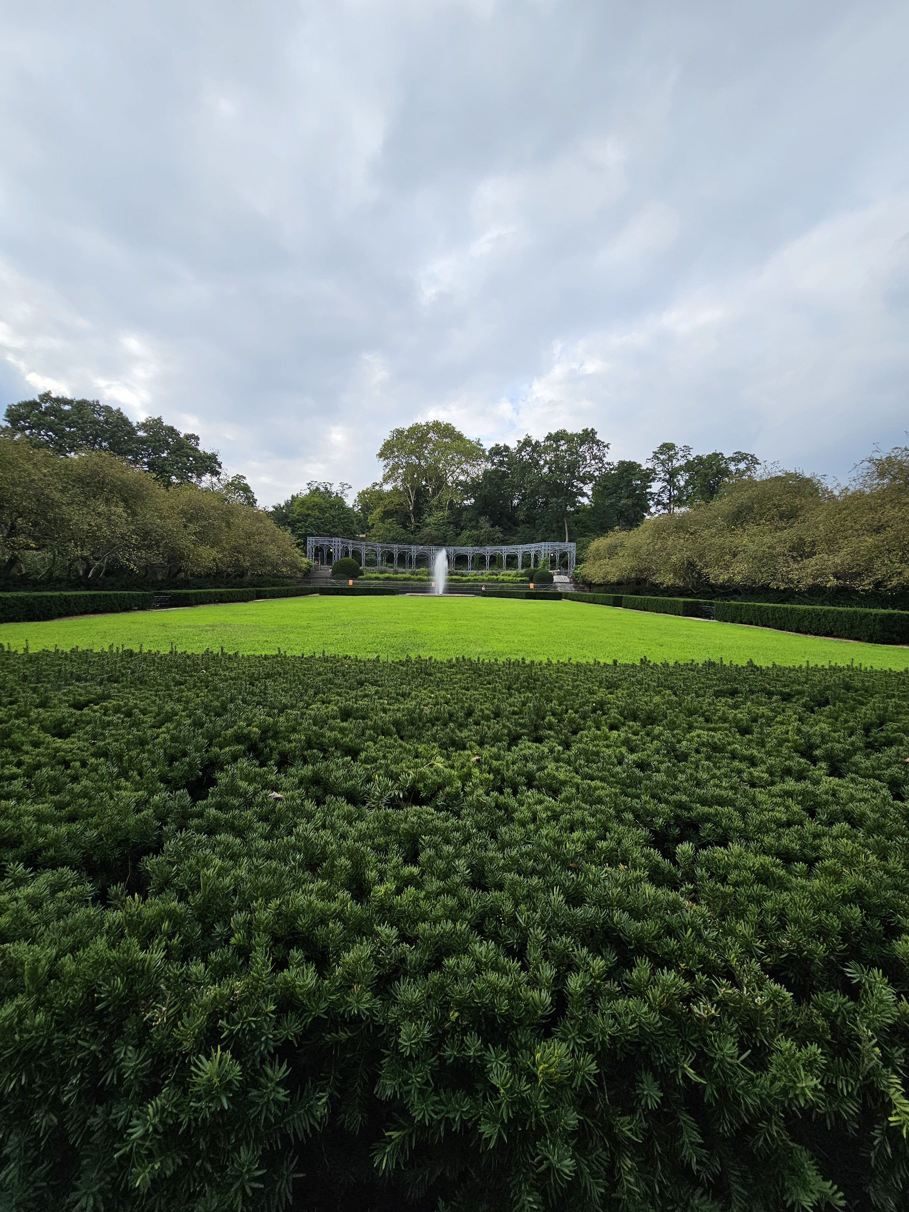 A long view of Conservatory Garden. From Central Park, New York, United States.