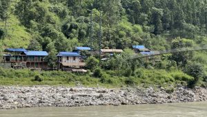 Village at river side, suspension Bridge, Jungleghat Achham Nepal