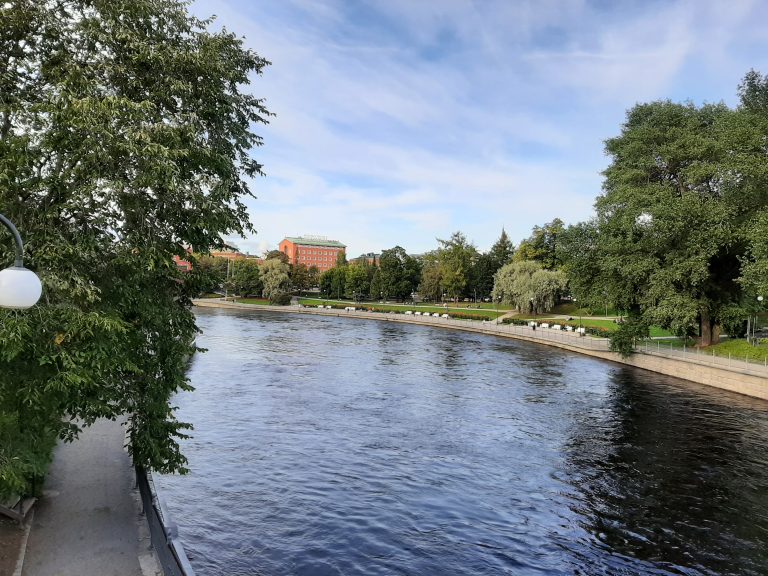 Tampere lake, building, and tress view.