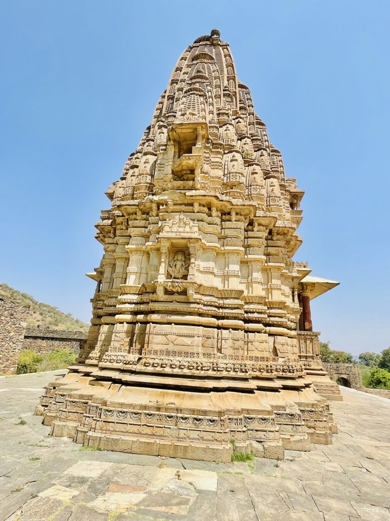 Backside view of the Gopinath Temple. It is one of the four temples of mysterious, abandoned and destroyed Bangarh fort. A 16th century monument. Located in Alwar, Rajasthan, India.