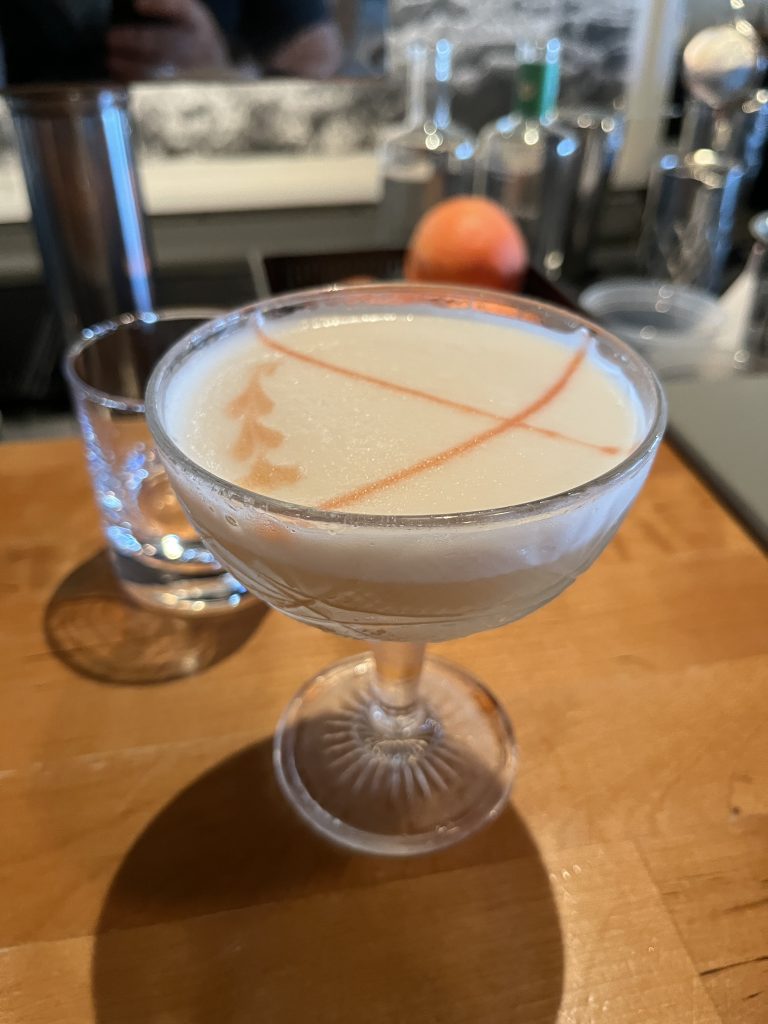 Whiskey sour cocktail. Designs drawn in the foam with bitters.