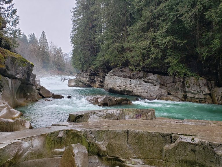 Running water in between the rocks.