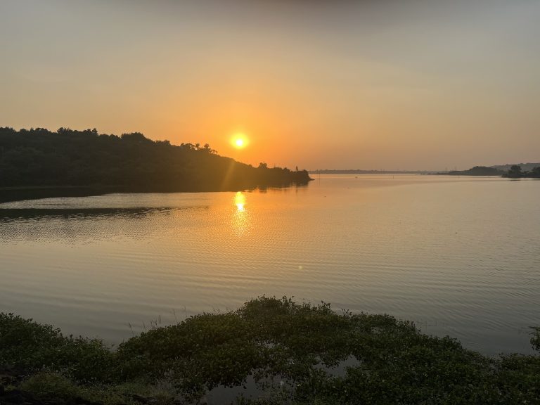 Sunset reflection on Kerwa Dam waters, Bhopal.