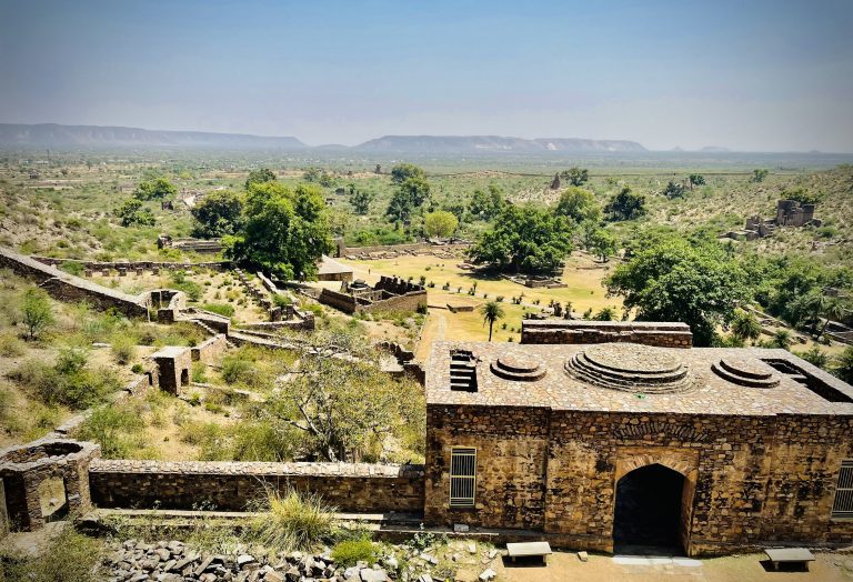 Ruins. The Demolished city. A top view from Bangargh Fort, Alwar, Rajasthan, India.