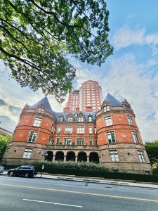 View larger photo: Long view of the Museum of the New York Cancer Hospital. A late 19th century building. But now a luxury apartment. New York, United States.