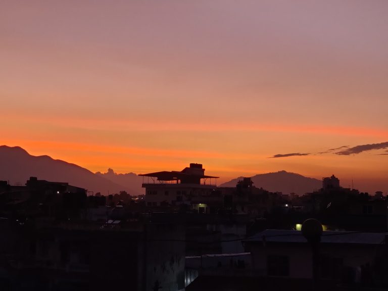 Golden hour in Kathmandu, building,