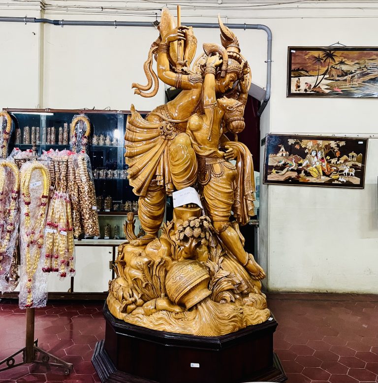 Radhakrishna statue in sandalwood, Cauvery outlet, Mysore, Karnataka.