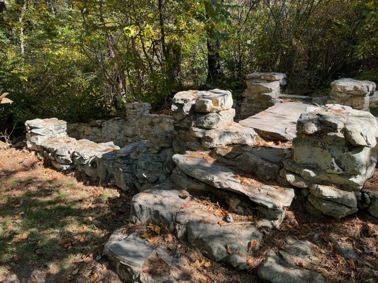 Footpath made of boulders over abandoned canal Caledonia State Park in Pennsylvania