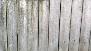 Close up view of the planks on an old wooden fence
