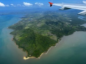 Aerial shot of Phang-nga island, Thailand from the airplane.
